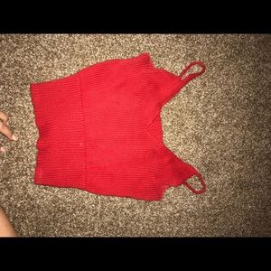 red knit ribbed crop top